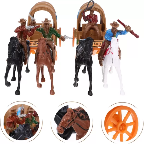 Home Decor 2 Set Roping and Horse Toy Playset West Carriage Models Plastic Figures Playset Miniature Decoration Educational Toys for Birthday Worlds Smallest