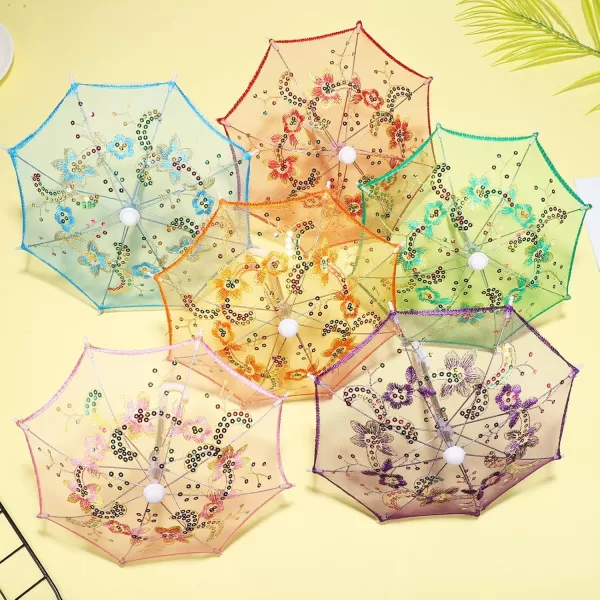 Toyvian 6pcs Mini Lace Umbrellas Doll Lace Parasols Mini Sequins Lace Umbrellas Mini Parasol Shining Umbrellas for Decor Mini Lace Parasols for Wedding Guests Baby Shower Tea Party