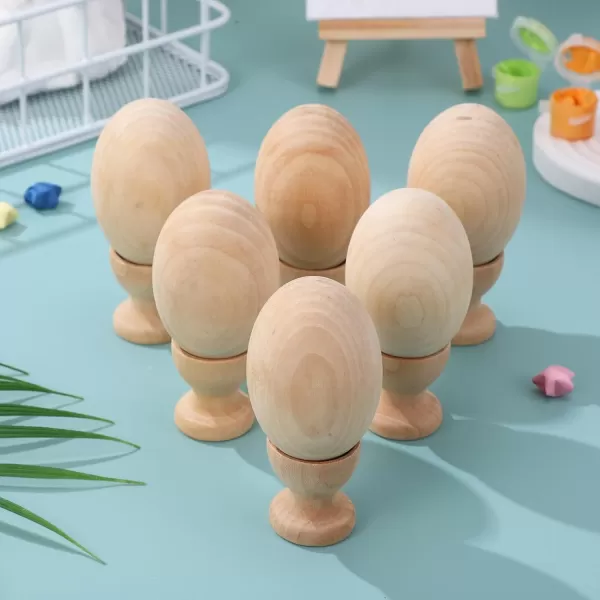 Toyvian Easter Unfinished Wooden Eggs Cups Paintable Wood Craft Egg Unpainted Wooden Eggs  Wood Egg Stands Tabletop Egg Holders Easter Wooden Egg Tray for Kids DIY Display Easter Eggs 6 Set