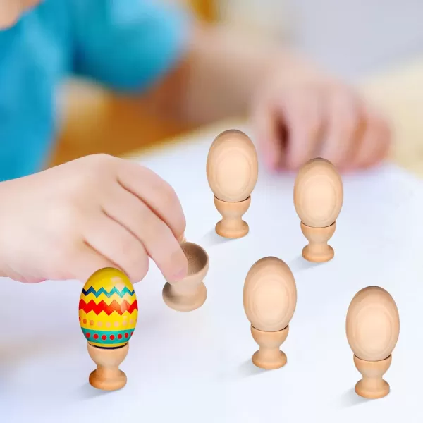 Toyvian Easter Unfinished Wooden Eggs Cups Paintable Wood Craft Egg Unpainted Wooden Eggs  Wood Egg Stands Tabletop Egg Holders Easter Wooden Egg Tray for Kids DIY Display Easter Eggs 6 Set