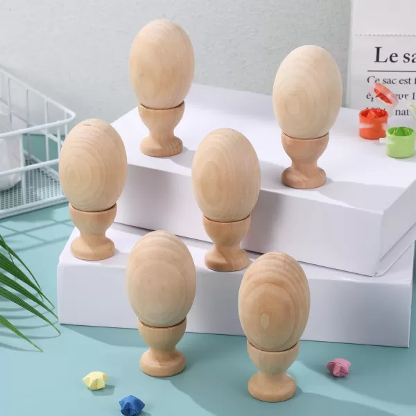 Toyvian Easter Unfinished Wooden Eggs Cups Paintable Wood Craft Egg Unpainted Wooden Eggs  Wood Egg Stands Tabletop Egg Holders Easter Wooden Egg Tray for Kids DIY Display Easter Eggs 6 Set