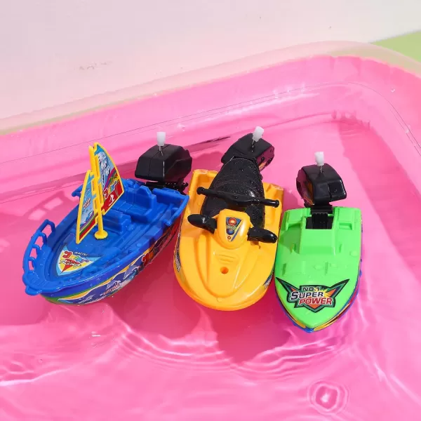 Toyvian Kids Plastic Boat Toys 6PCS Boys Vehicles Playset Boatsail Wind up Toys for Bathtub Motorboats Kids Bathtub Toys  Speedboats Clockwork Toy for Pool Outdoor  Random Color