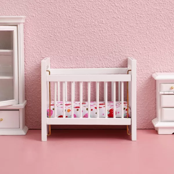 Toyvian Miniature Doll Crib Dollhouse Crib Wobble Toys Baby Doll Cradle Wooden Crib White Bamboo Silk Crib Mini Furniture 112 Miniature Bed White