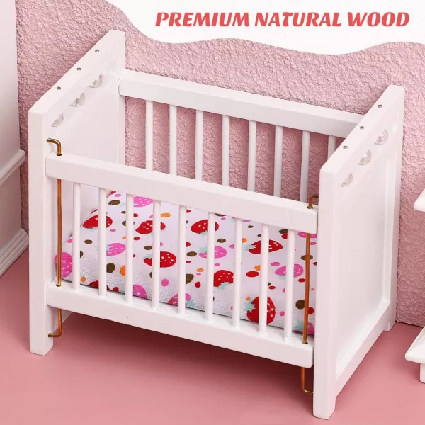 Toyvian Miniature Doll Crib Dollhouse Crib Wobble Toys Baby Doll Cradle Wooden Crib White Bamboo Silk Crib Mini Furniture 112 Miniature Bed White