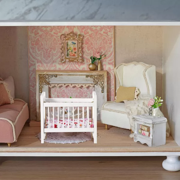 Toyvian Miniature Doll Crib Dollhouse Crib Wobble Toys Baby Doll Cradle Wooden Crib White Bamboo Silk Crib Mini Furniture 112 Miniature Bed White