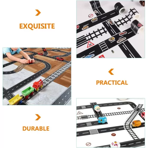 Toyvian Road Race Track Sticker Roll for Toy Car Trains Toy Tape Stickers Railway Road Tape Train Track Removable Tape for Kids Toys Removable Trains Tight Curves Stick to Floors Walls Train Track