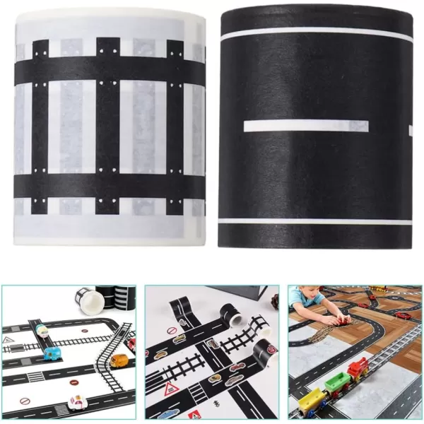 Toyvian Road Race Track Sticker Roll for Toy Car Trains Toy Tape Stickers Railway Road Tape Train Track Removable Tape for Kids Toys Removable Trains Tight Curves Stick to Floors Walls Train Track