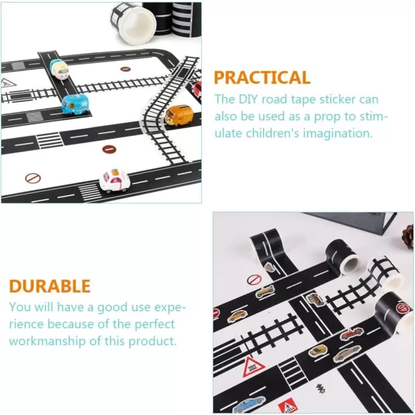 Toyvian Road Race Track Sticker Roll for Toy Car Trains Toy Tape Stickers Railway Road Tape Train Track Removable Tape for Kids Toys Removable Trains Tight Curves Stick to Floors Walls Train Track