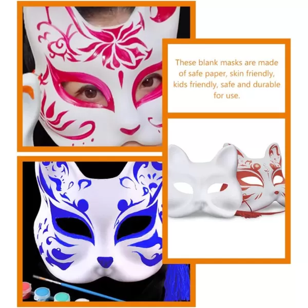 Toyvian Therain Cat Masks Blank 6Pcs Unpainted Paper Cat Mask DIY Cat Masks Kids Blank Cat Masks Decorate  Paintable Cat Mask with Strap  Plain White DIY Cat Masks for Masquerade Craft Halloween