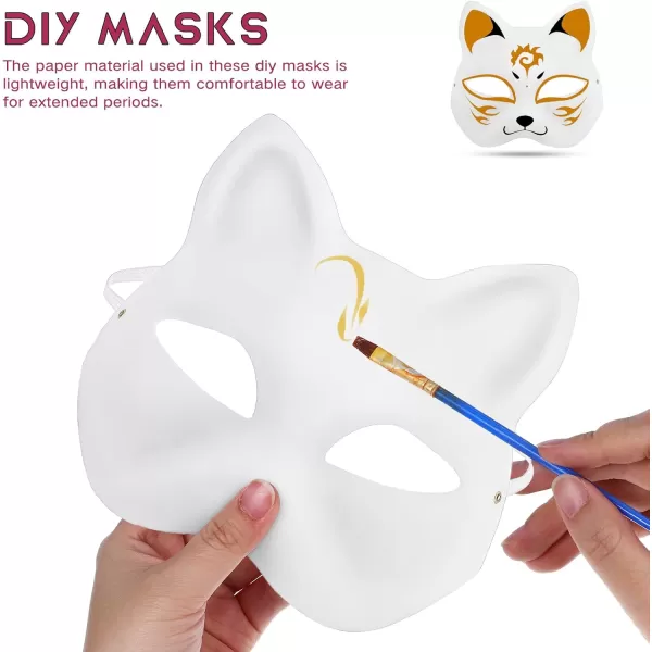 Toyvian Therain Cat Masks Blank 6Pcs Unpainted Paper Cat Mask DIY Cat Masks Kids Blank Cat Masks Decorate  Paintable Cat Mask with Strap  Plain White DIY Cat Masks for Masquerade Craft Halloween