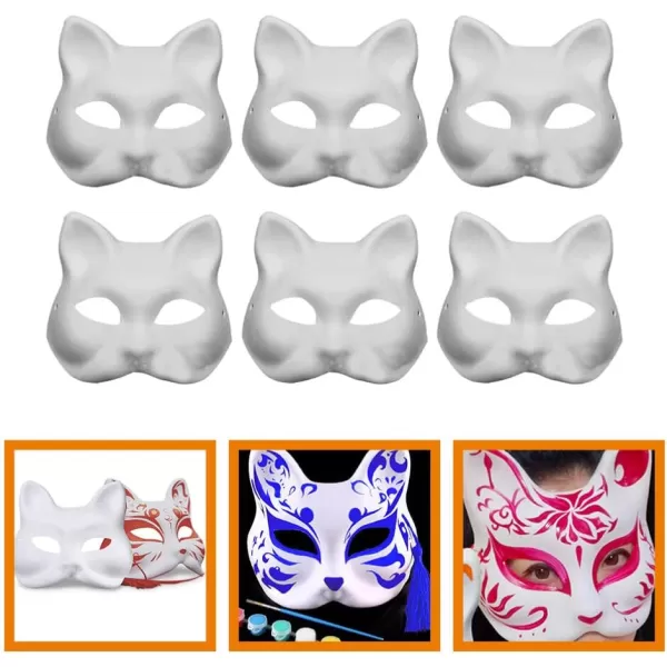 Toyvian Therain Cat Masks Blank 6Pcs Unpainted Paper Cat Mask DIY Cat Masks Kids Blank Cat Masks Decorate  Paintable Cat Mask with Strap  Plain White DIY Cat Masks for Masquerade Craft Halloween