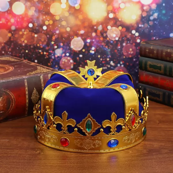 Toyvian Velvet Royal Hat Cospaly King Crown Kids Birthday Golden Crowns with Gems for Cosplay King  Halloween Party CostumeBlue