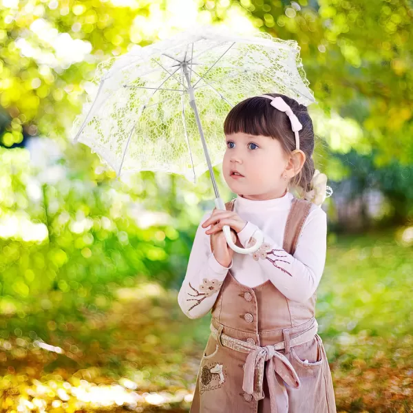 Toyvian White Lace Embroidery Parasol with Floral Lace Wrist Gloves for Wedding Flower Girl  Small Vintage Bridal Umbrella Kids Craft Flowers Lace Parasol