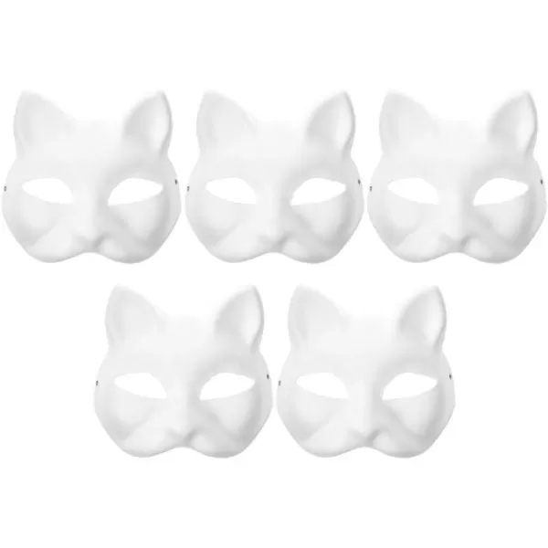 Toyvian 5pcs Blank Cat Masks Therian Masks Kindergarten Costume Paper Cat Masks Cosplay Cat Therian Masks Unpainted Cat Masks Mask Arts and Crafts Half Face Mask