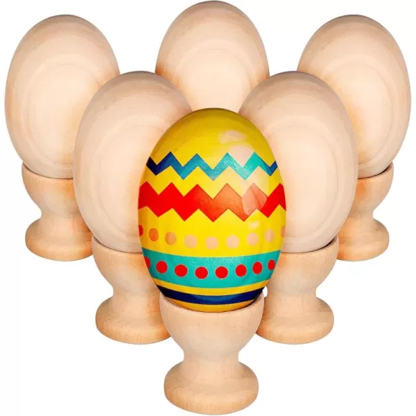 Toyvian Easter Unfinished Wooden Eggs Cups Paintable Wood Craft Egg Unpainted Wooden Eggs  Wood Egg Stands Tabletop Egg Holders Easter Wooden Egg Tray for Kids DIY Display Easter Eggs 6 Set