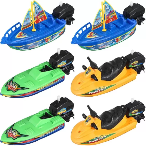 Toyvian Kids Plastic Boat Toys 6PCS Boys Vehicles Playset Boatsail Wind up Toys for Bathtub Motorboats Kids Bathtub Toys  Speedboats Clockwork Toy for Pool Outdoor  Random Color