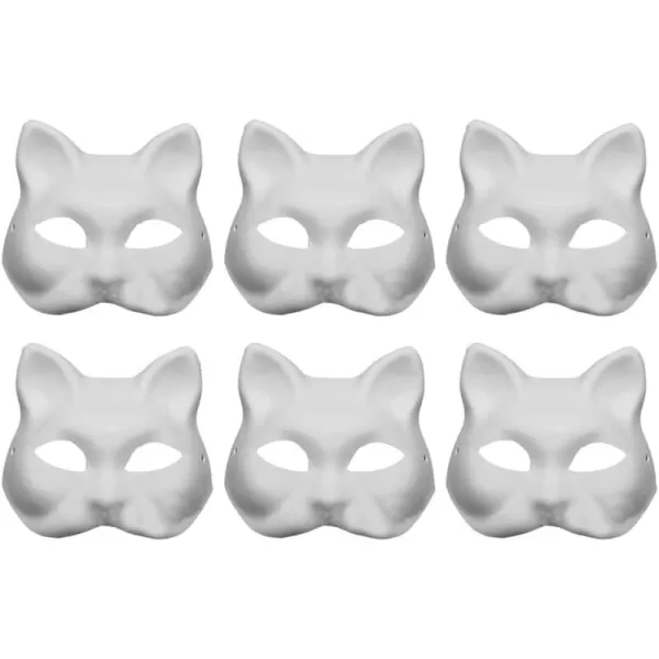 Toyvian Therain Cat Masks Blank 6Pcs Unpainted Paper Cat Mask DIY Cat Masks Kids Blank Cat Masks Decorate  Paintable Cat Mask with Strap  Plain White DIY Cat Masks for Masquerade Craft Halloween