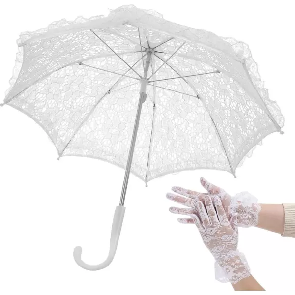 Toyvian White Lace Embroidery Parasol with Floral Lace Wrist Gloves for Wedding Flower Girl  Small Vintage Bridal Umbrella Kids Craft Flowers Lace Parasol