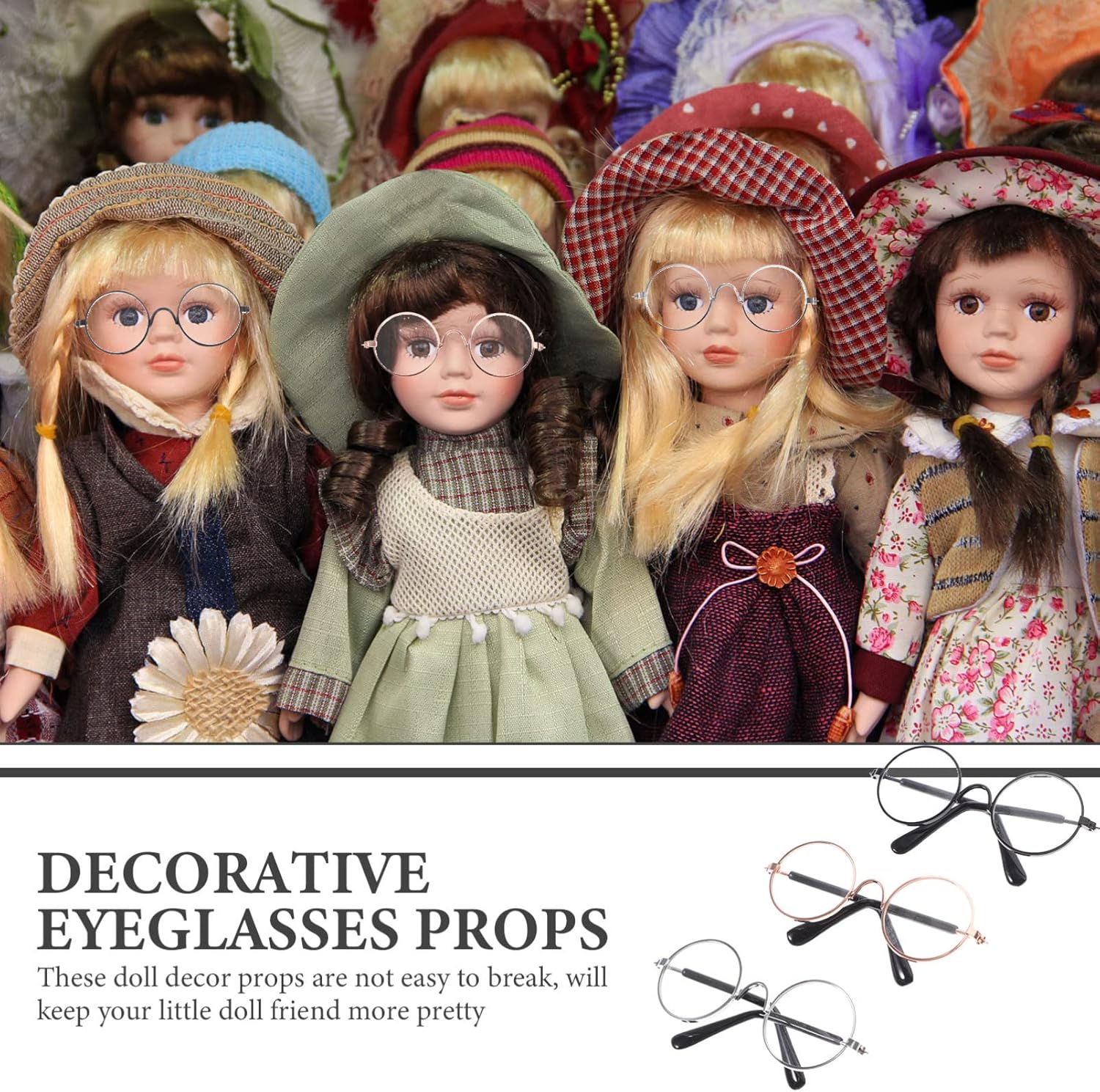 Toyvian 3Pcs Doll Glasses 3 Pairs Metal Wire Rim Glasses Doll Eyewear Mini Glasses Fits for 18in Dolls Mini Dolls Costume Accessories Assorted Color 83cm326inch W