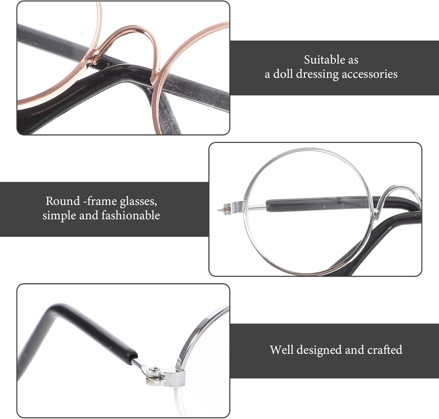 Toyvian 3Pcs Doll Glasses 3 Pairs Metal Wire Rim Glasses Doll Eyewear Mini Glasses Fits for 18in Dolls Mini Dolls Costume Accessories Assorted Color 83cm326inch W