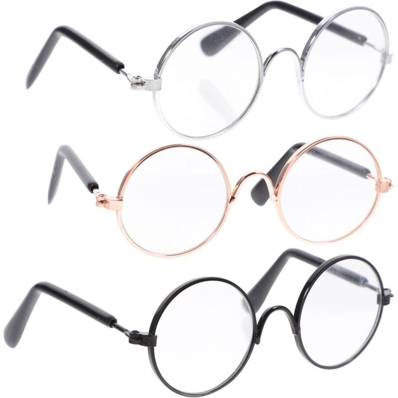 Toyvian 3Pcs Doll Glasses 3 Pairs Metal Wire Rim Glasses Doll Eyewear Mini Glasses Fits for 18in Dolls Mini Dolls Costume Accessories Assorted Color 83cm326inch W