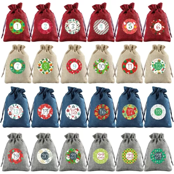 Christmas Advent Calendar Bags 202024 Days Burlap Bags with Drawstring Pouches Candy Sacks DIY Decorations for Xmas Countdown