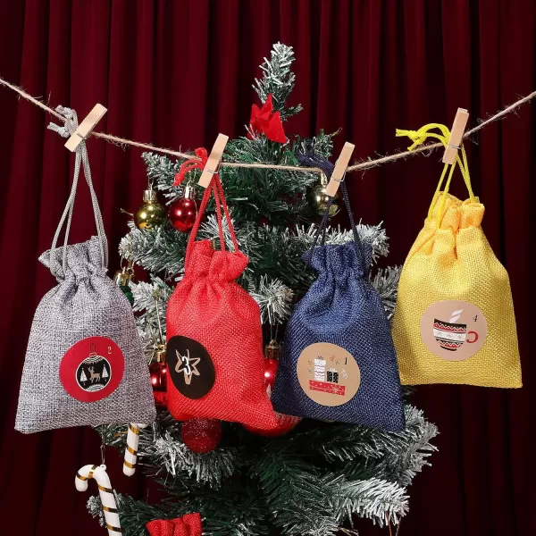 Christmas Advent Calendar Bags 202024 Days Burlap Bags with Drawstring Pouches Candy Sacks DIY Decorations for Xmas Countdown