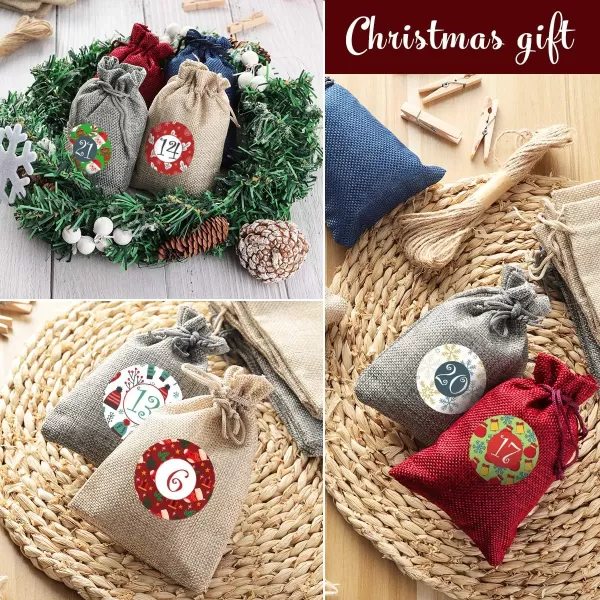 Christmas Advent Calendar Bags 202024 Days Burlap Bags with Drawstring Pouches Candy Sacks DIY Decorations for Xmas Countdown