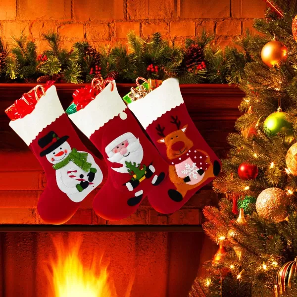 Christmas Holiday Stockings Christmas Hanging Bags 6PCS Red Felt Xmas Tree Decorations Santa Snowman Reindeer Treat Bag