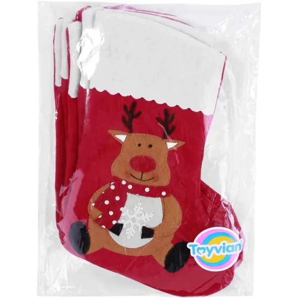 Christmas Holiday Stockings Christmas Hanging Bags 6PCS Red Felt Xmas Tree Decorations Santa Snowman Reindeer Treat Bag