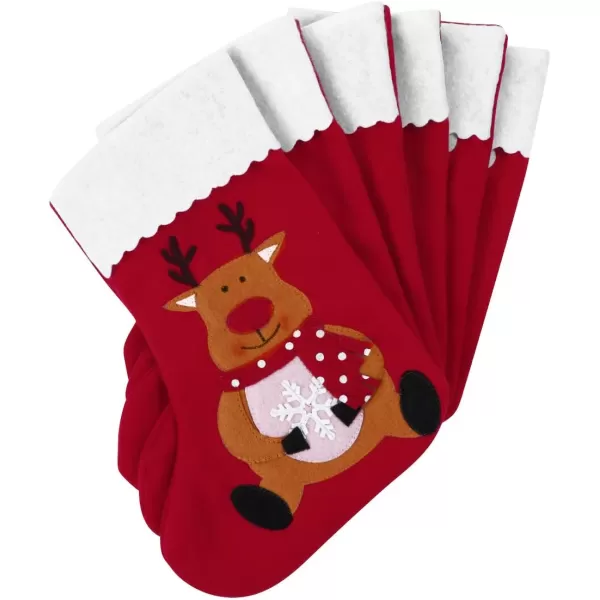 Christmas Holiday Stockings Christmas Hanging Bags 6PCS Red Felt Xmas Tree Decorations Santa Snowman Reindeer Treat Bag