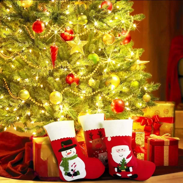 Christmas Holiday Stockings Christmas Hanging Bags 6PCS Red Felt Xmas Tree Decorations Santa Snowman Reindeer Treat Bag