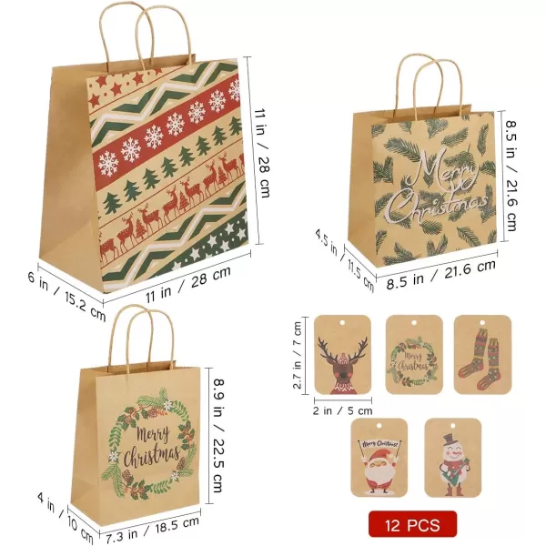 Christmas Kraft Bags with Assorted Christmas Prints for Kraft Bags Christmas Goody Bags Xmas Bags for Christmas Party Favors12Designs3 Sizes