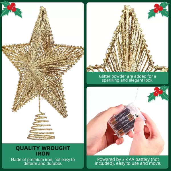 Christmas Tree Topper Star Glitter Star Tree Topper Lighted with LED Wire Christmas Tree Decorations Christmas Tree Ornament Xmas Party Decoration 12 InchGolden