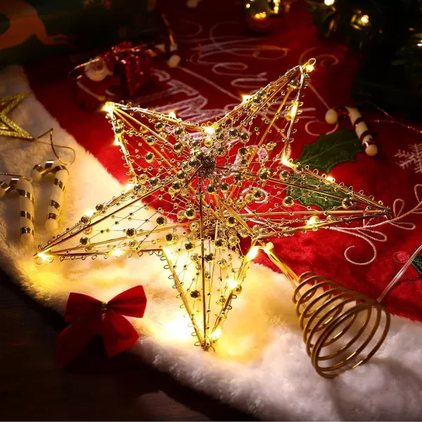 Christmas Tree Topper Star Star Tree Topper Lighted with LED Wire Christmas Tree Decorations Christmas Tree Ornament Xmas Party Decoration 12 InchGoldenGolden