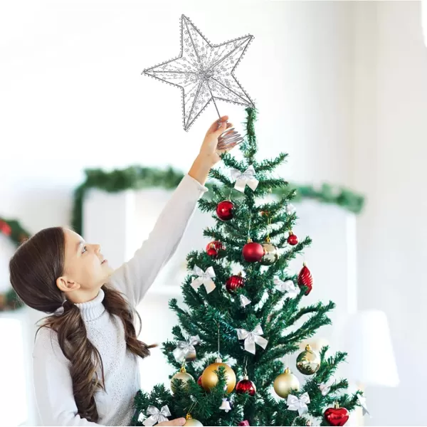 Christmas Tree Topper Star Star Tree Topper Lighted with LED Wire Christmas Tree Decorations Christmas Tree Ornament Xmas Party Decoration 12 InchGoldenSilver