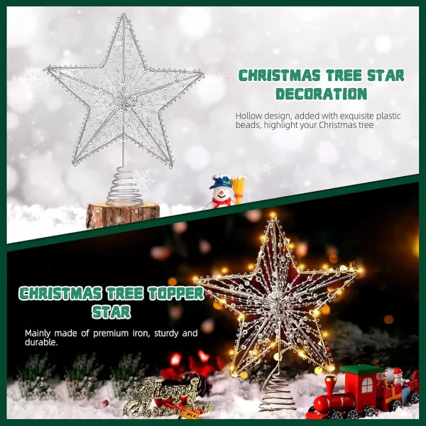 Christmas Tree Topper Star Star Tree Topper Lighted with LED Wire Christmas Tree Decorations Christmas Tree Ornament Xmas Party Decoration 12 InchGoldenSilver