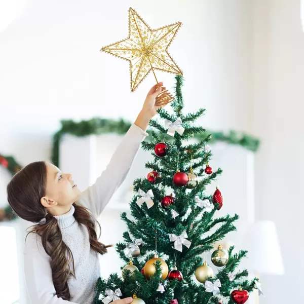 Christmas Tree Topper Star Star Tree Topper Lighted with LED Wire Christmas Tree Decorations Christmas Tree Ornament Xmas Party Decoration 12 InchGoldenGolden