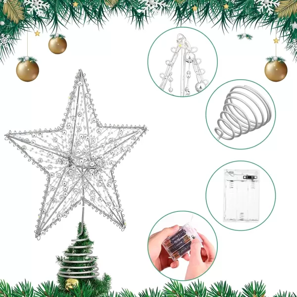 Christmas Tree Topper Star Star Tree Topper Lighted with LED Wire Christmas Tree Decorations Christmas Tree Ornament Xmas Party Decoration 12 InchGoldenSilver