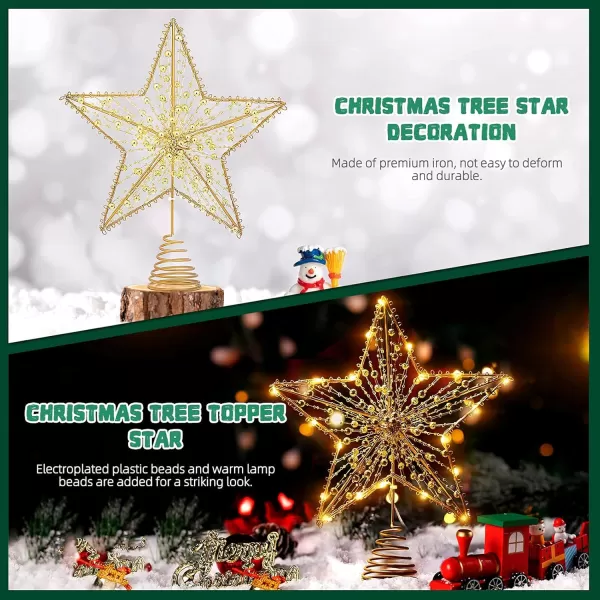 Christmas Tree Topper Star Star Tree Topper Lighted with LED Wire Christmas Tree Decorations Christmas Tree Ornament Xmas Party Decoration 12 InchGoldenGolden