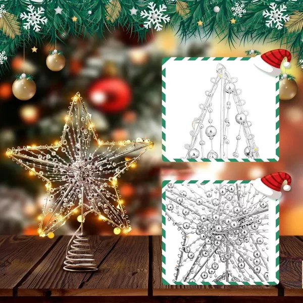 Christmas Tree Topper Star Star Tree Topper Lighted with LED Wire Christmas Tree Decorations Christmas Tree Ornament Xmas Party Decoration 12 InchGoldenSilver