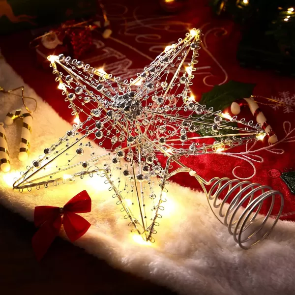 Christmas Tree Topper Star Star Tree Topper Lighted with LED Wire Christmas Tree Decorations Christmas Tree Ornament Xmas Party Decoration 12 InchGoldenSilver