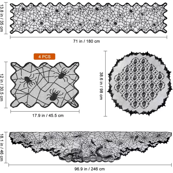 Toyvian 1 Set Halloween Decoration Set Halloween Skull Bat Lace Tablecloth Spiderweb Fireplace Mantle Scarf Spider Web Table Runner Cover Table Topper for Home Party