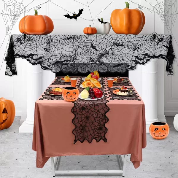 Toyvian 1 Set Halloween Decoration Set Halloween Skull Bat Lace Tablecloth Spiderweb Fireplace Mantle Scarf Spider Web Table Runner Cover Table Topper for Home Party