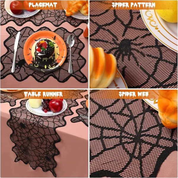 Toyvian 1 Set Halloween Decoration Set Halloween Skull Bat Lace Tablecloth Spiderweb Fireplace Mantle Scarf Spider Web Table Runner Cover Table Topper for Home Party