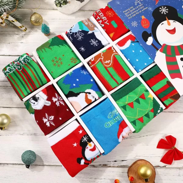 Toyvian 12 Pairs Women Christmas Socks Christmas Winter Warm Cozy Socks Adult Christmas Holiday Socks Cotton Christmas Cartoon Socks Xmas Warm Winter Socks Christmas Advent Stocking In Box