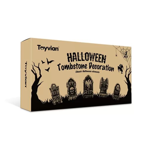 Toyvian 157 inch Halloween Tombstone Halloween Cemetary Headstones 5 Pack Foam RIP Headstone Creepy Halloween Yard Signs with Metal Stakesfor Halloween Decorations Scary Graves Party Supplies