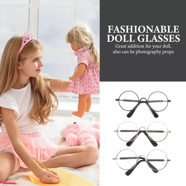 Toyvian 3Pcs Doll Glasses 3 Pairs Metal Wire Rim Glasses Doll Eyewear Mini Glasses Fits for 18in Dolls Mini Dolls Costume Accessories Assorted Color 83cm326inch W