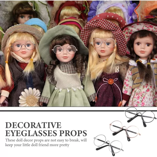 Toyvian 3Pcs Doll Glasses 3 Pairs Metal Wire Rim Glasses Doll Eyewear Mini Glasses Fits for 18in Dolls Mini Dolls Costume Accessories Assorted Color 83cm326inch W