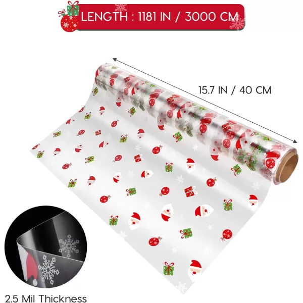 Toyvian Cellophane Wrap 3000x40cm Cellophane Roll 2 5 Mil Santa Claus Decorated Florist Wrapping Cellophane for Christmas Home Party Fruit Gift Decoration